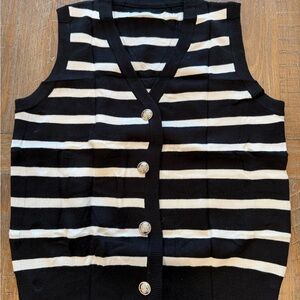 Black and White Striped Button-Up Vest